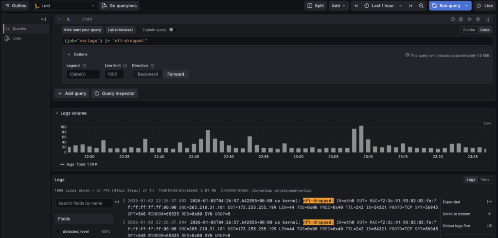 Loki nftables query example